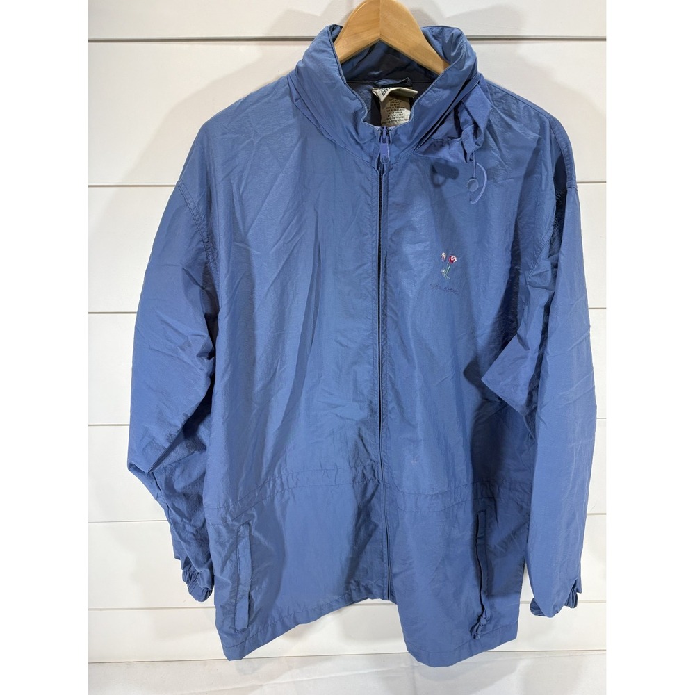 Vintage 80s 90s Northern Reflections Blue Floral Embroidered Hooded Jacket Sz L
